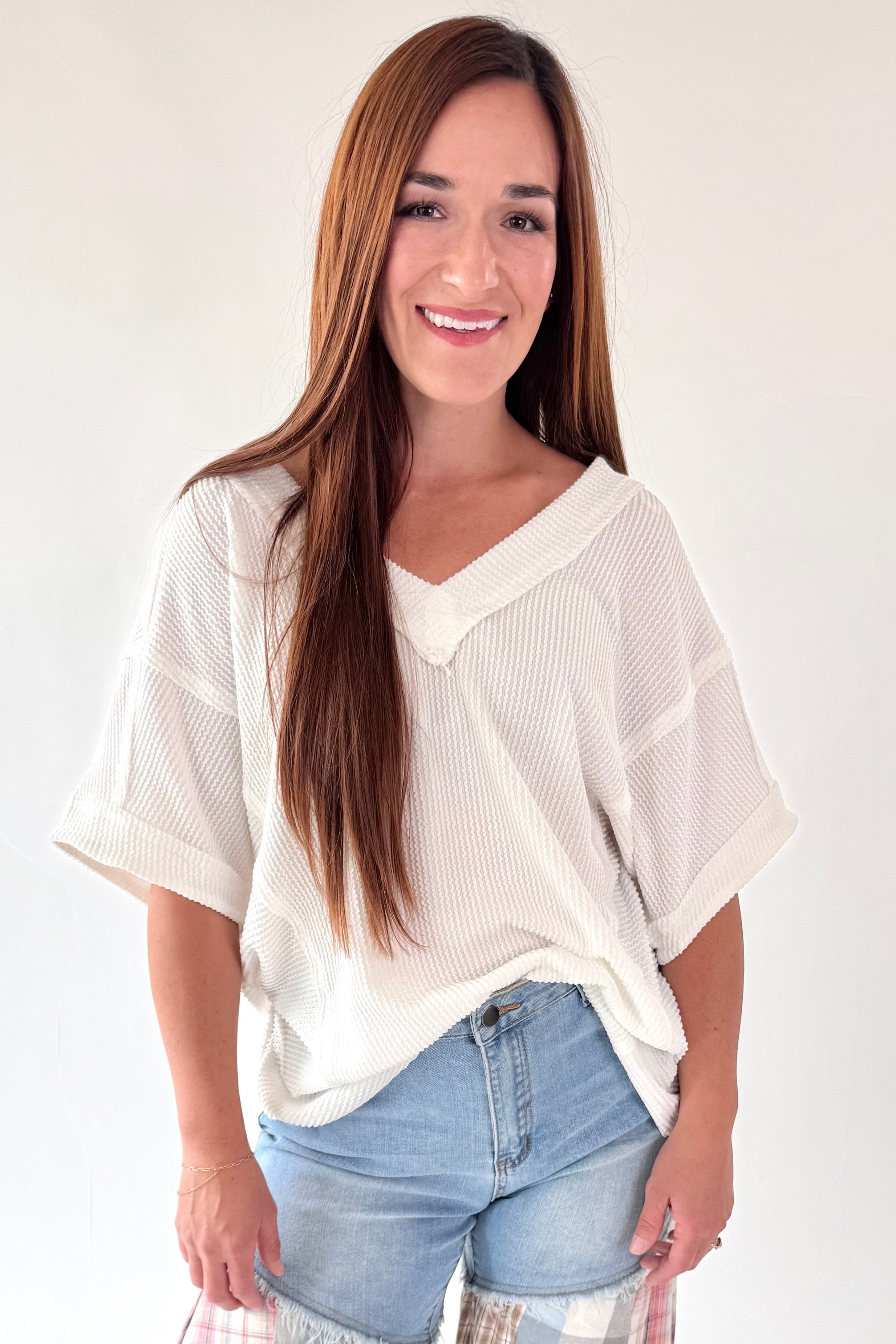 Soft Two Tone Casual Comfy Ribbed Knit Top