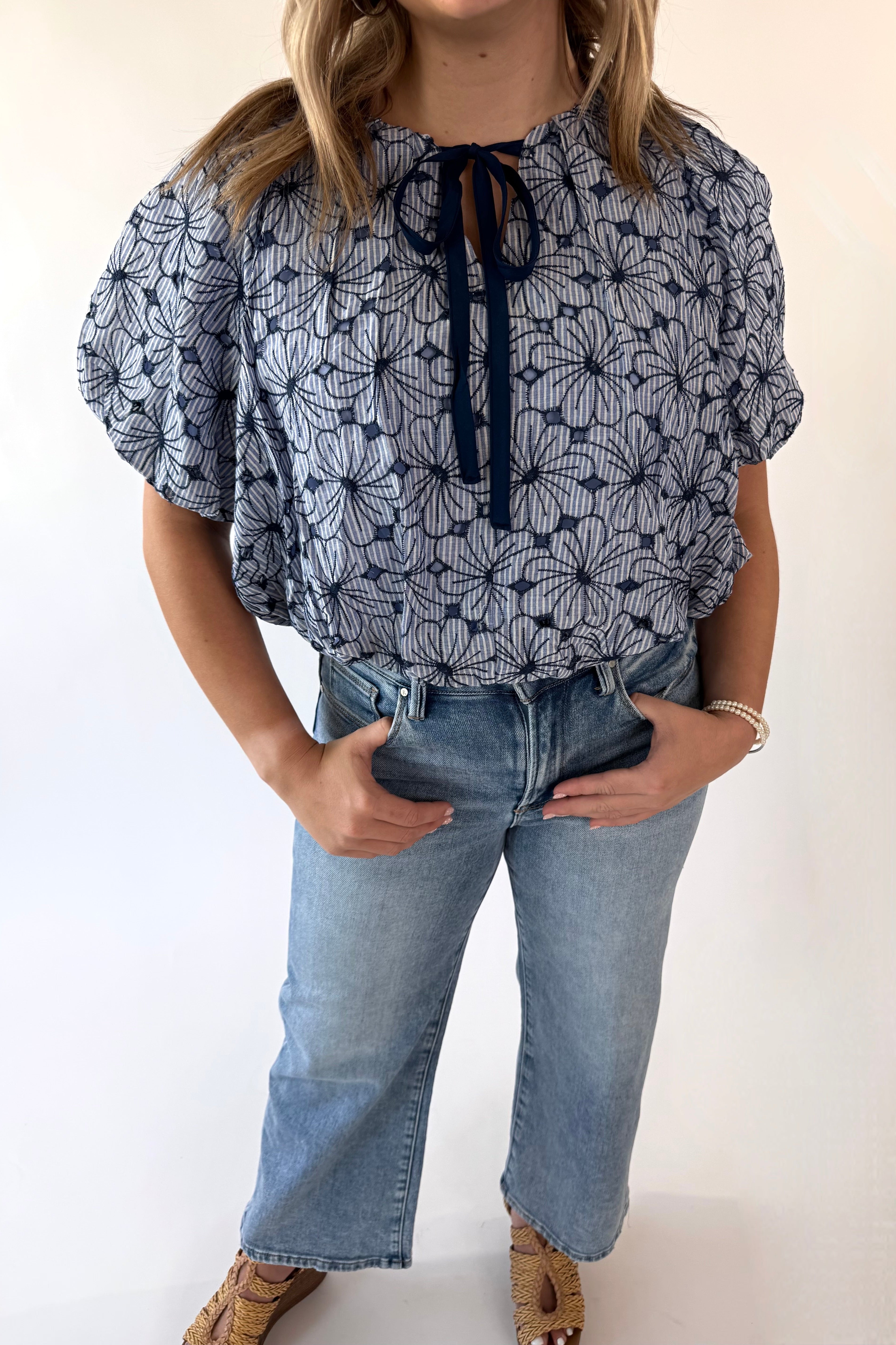 Floral Print Balloon Front Tie Top