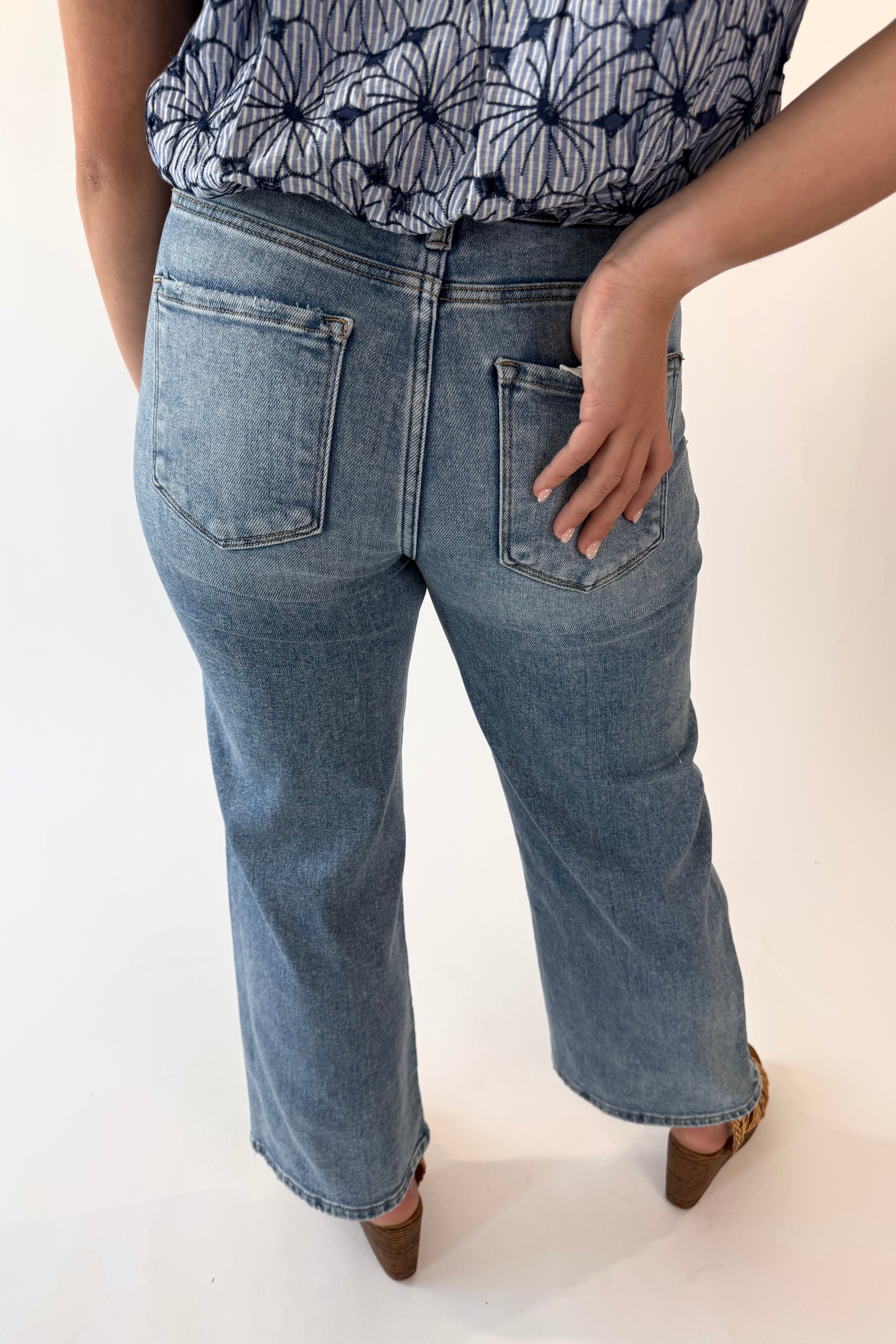 RISEN High Rise Cropped Wide Leg Denim