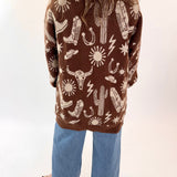 Western Graphic Knit Sweater Cardigan