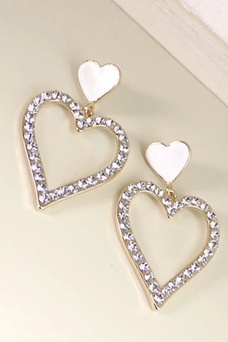 Rhinestone Heart Drop Earrings