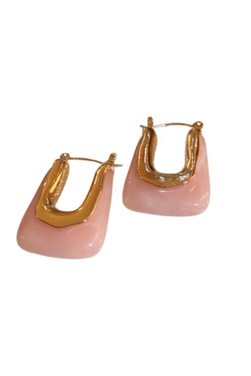 Resin Square Hoop Earrings | Light Pink