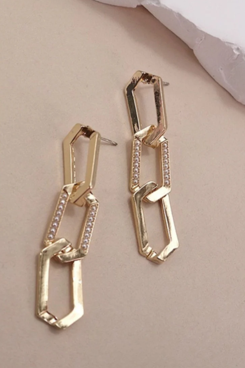 Pearl Link Drop Earrings | Gold