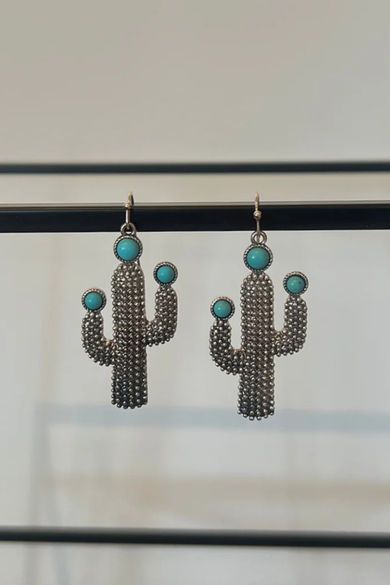 Cactus + Turquoise Flower Earrings | Silver