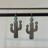 Cactus + Turquoise Flower Earrings | Silver