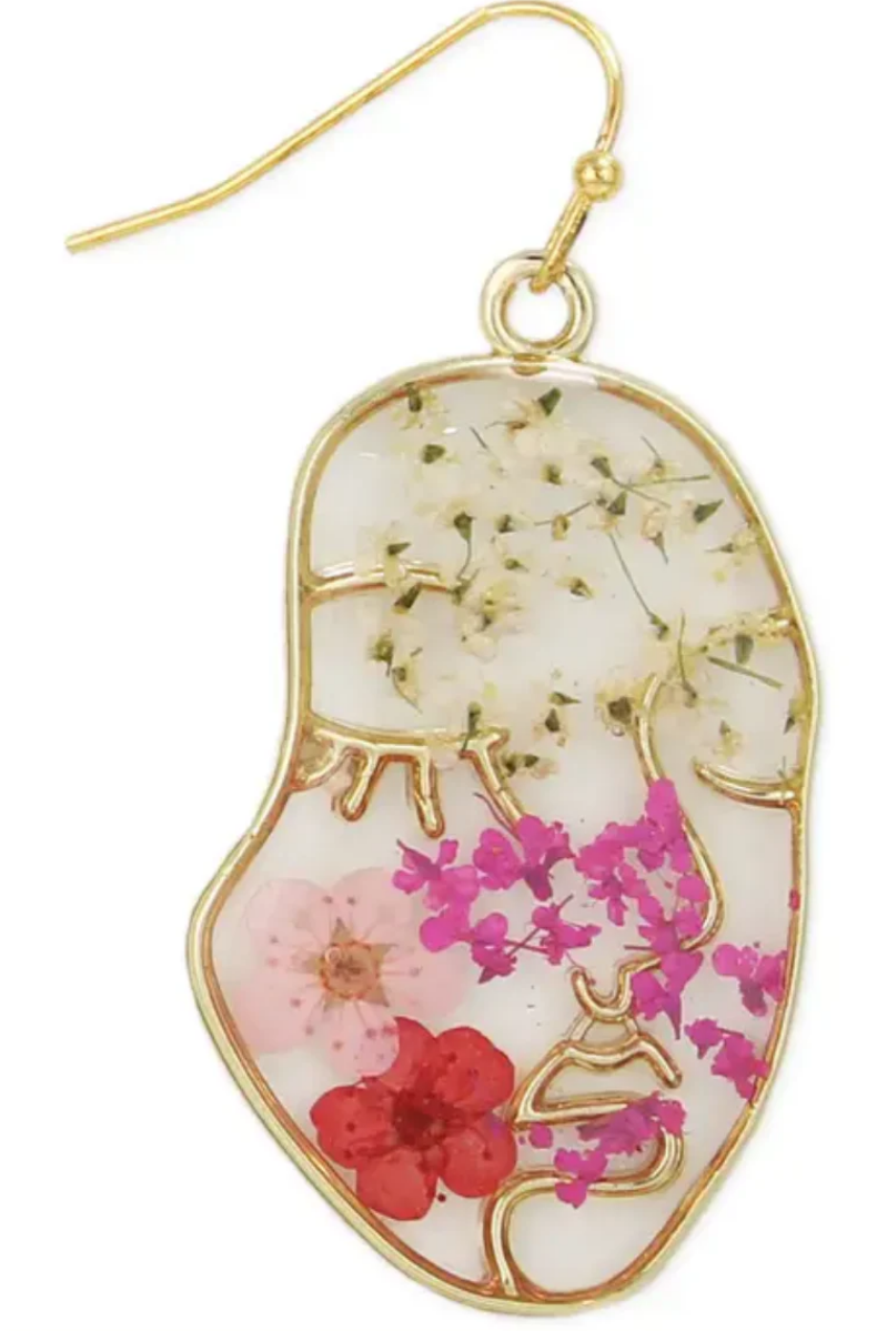 Dried Flower Face Earrings | Pink