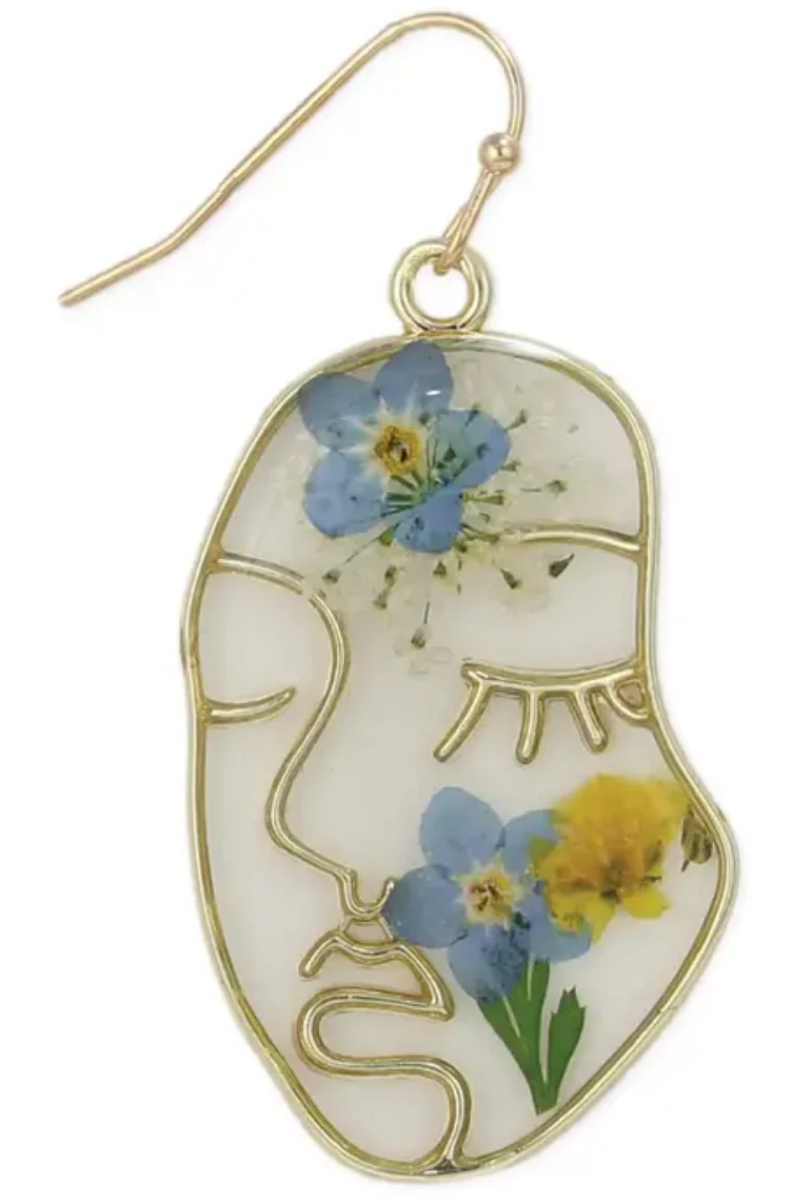 Dried Flower Face Earrings | Blue