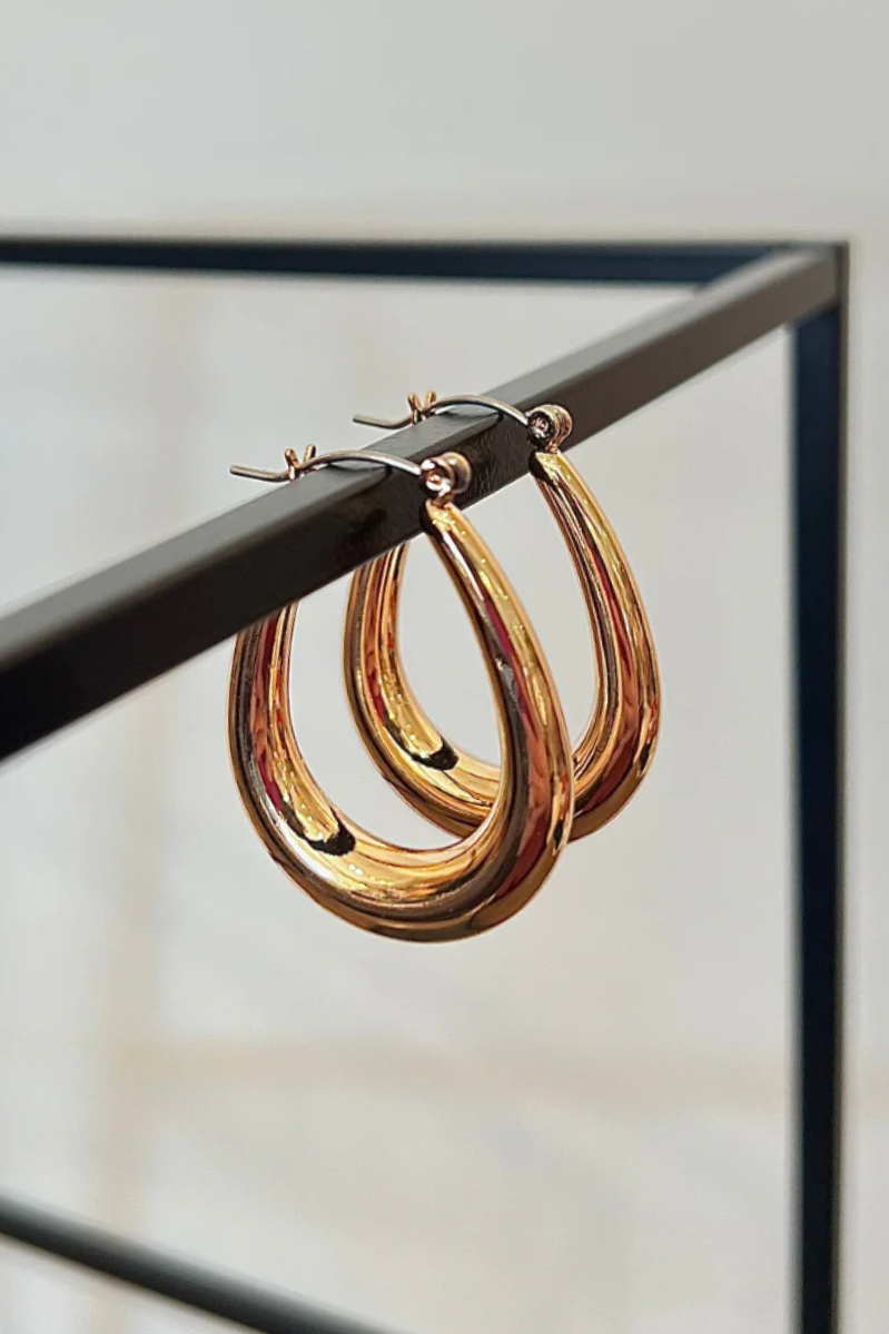 Teardrop Hoop Post Earrings | Gold