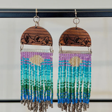 Seedbead + Wood Desert Scene Dangle Earrings | Blue/Purple