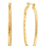 14K Gold Textured Oval Hoop Earrings