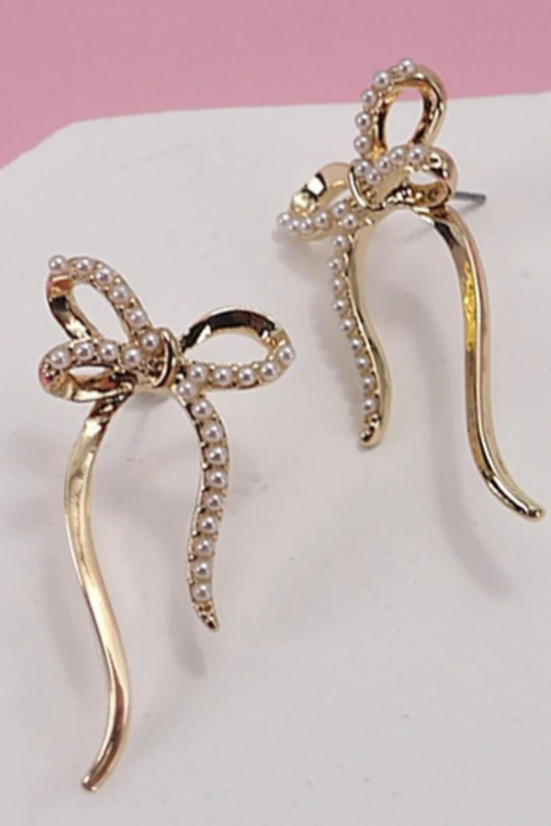 Pearl Bow Stud Earrings