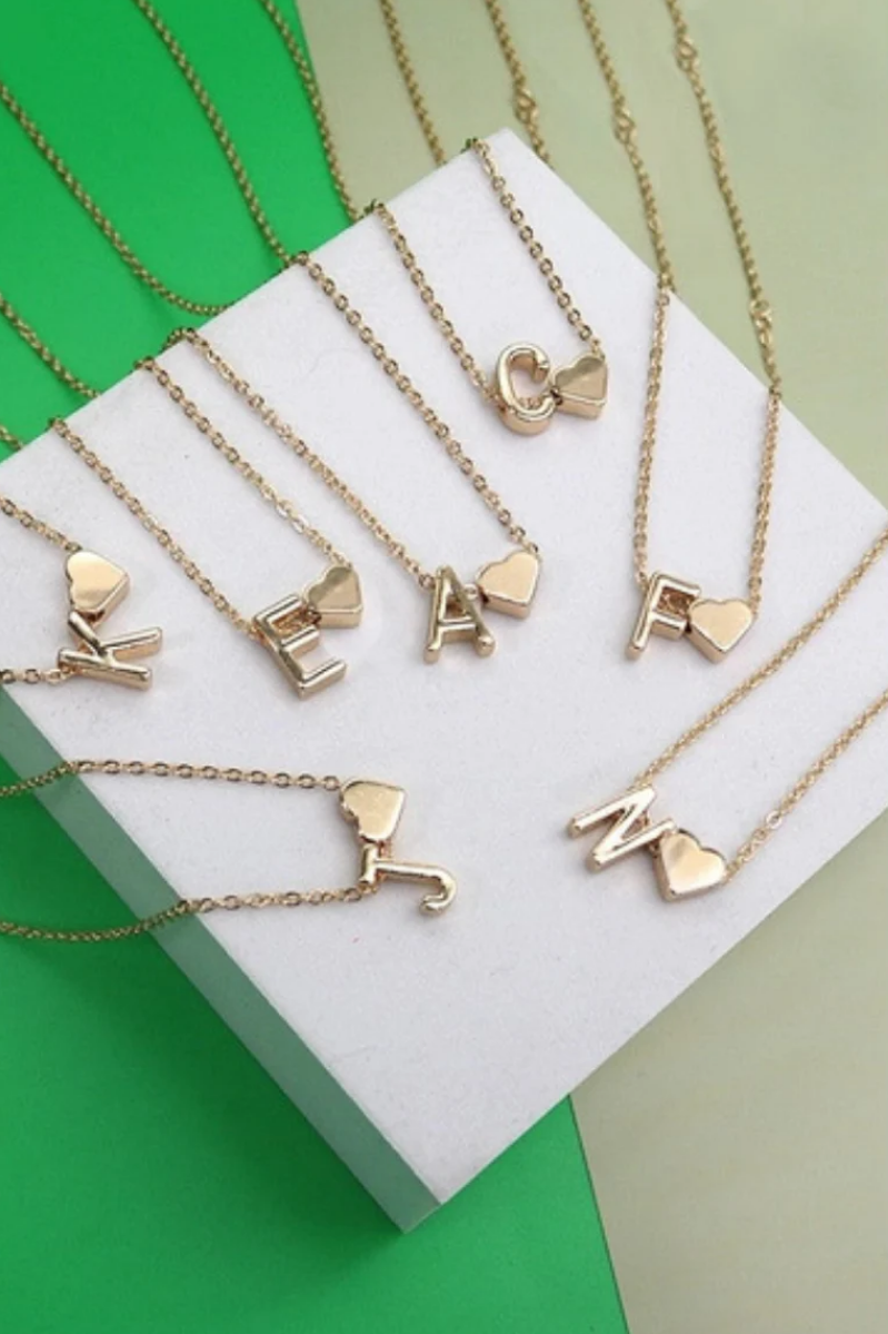 Initial Monogram Heart Charm Necklace