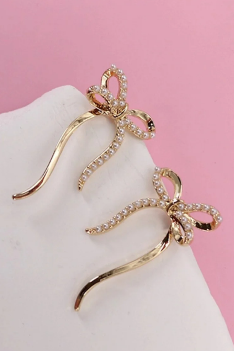 Pearl Bow Stud Earrings
