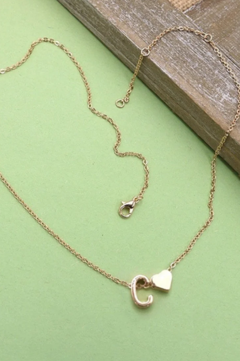 Initial Monogram Heart Charm Necklace