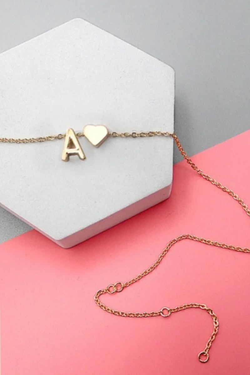 Initial Monogram Heart Charm Necklace