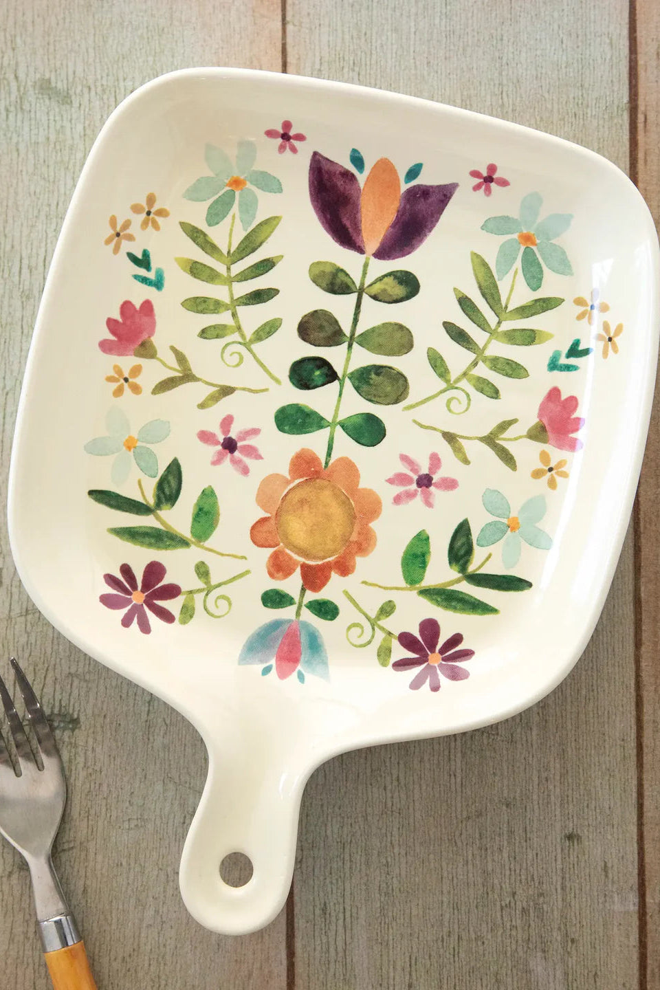 Oven To Table Plate | Natural Life | Folk Flower