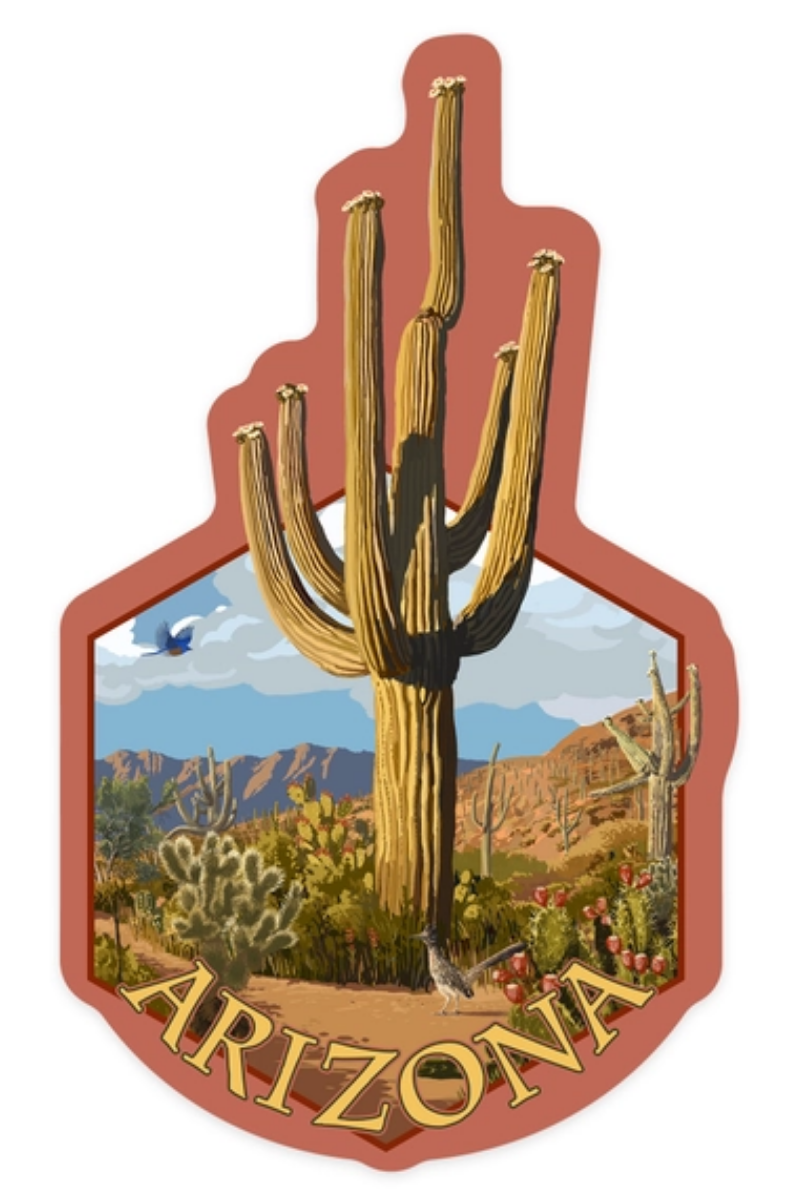 AZ Saguaro Cactus + Roadrunner Sticker | 3.5" x 3.5"