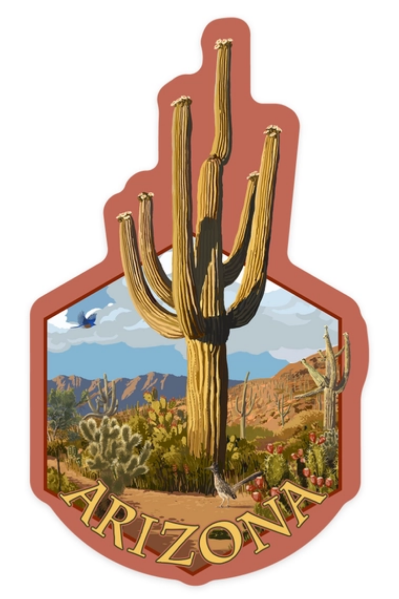 AZ Saguaro Cactus + Roadrunner Sticker | 3.5" x 3.5"