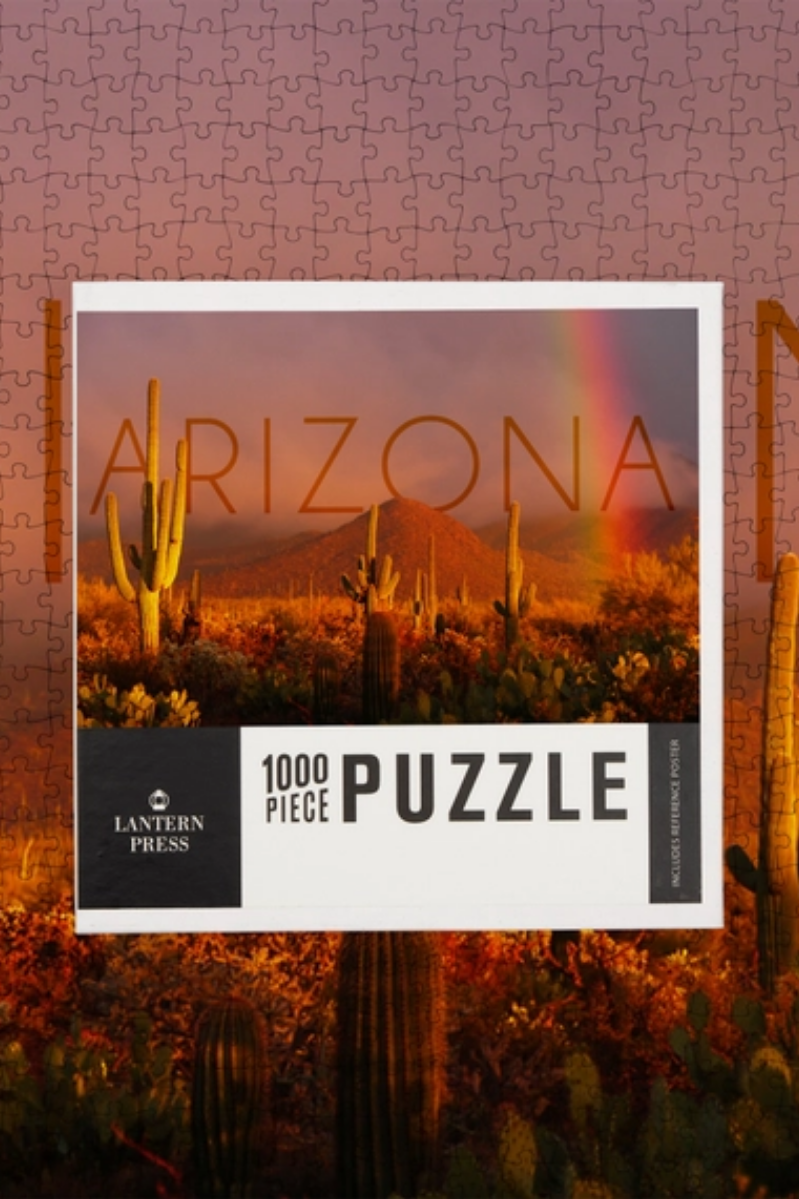 1000 Piece Puzzle | Arizona Cactus + Rainbow Photography