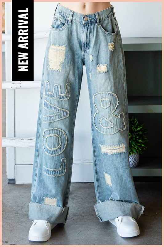 WASHED LOVE PATCH DENIM