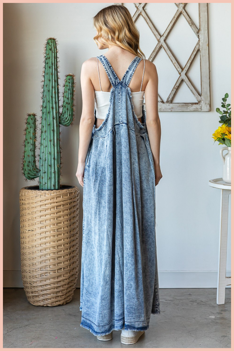 WASHED BUTTON FRONT MAXI DRESS | DENIM