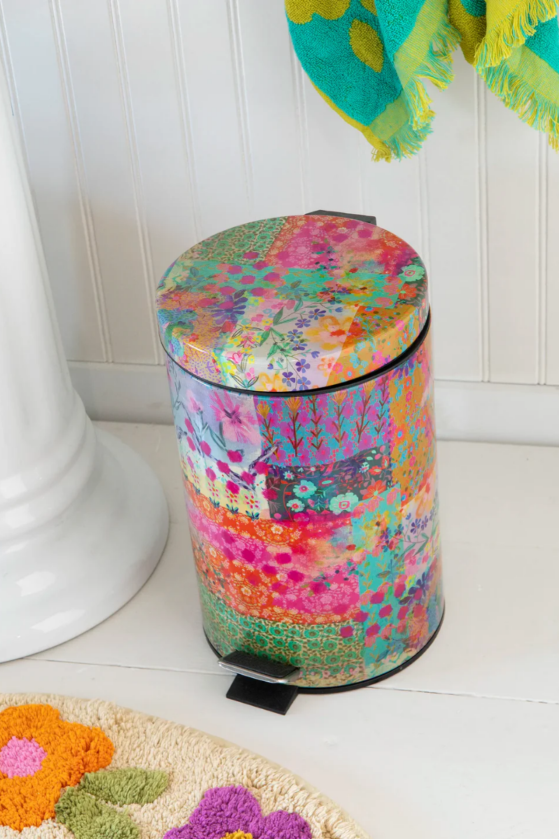 Pink Watercolor Patchwork Trash Can | Natural Life