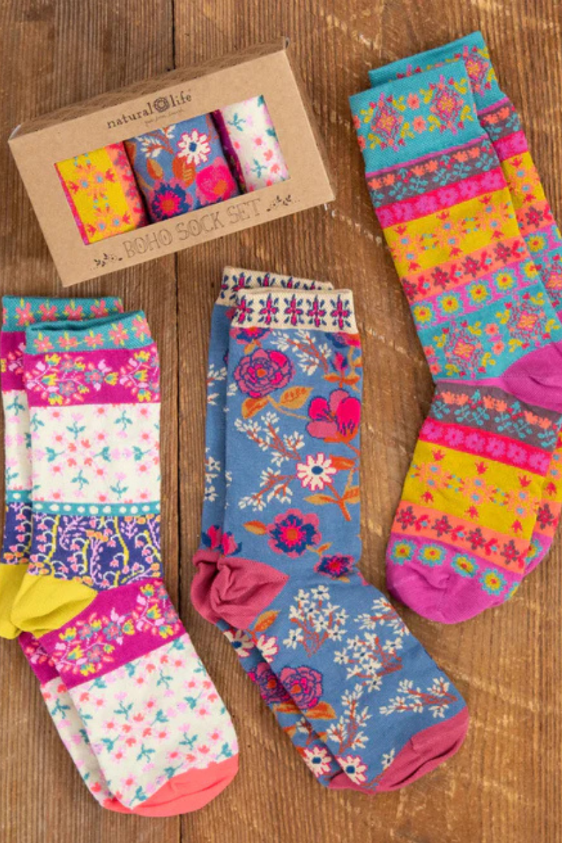 Boho Sock Set | Natural Life | Cream Borders