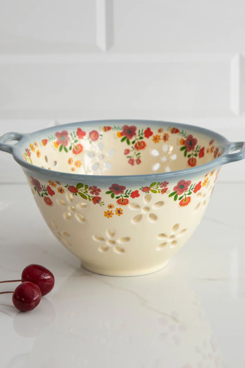 Ceramic Berry Colander | Natural Life | Cream Floral