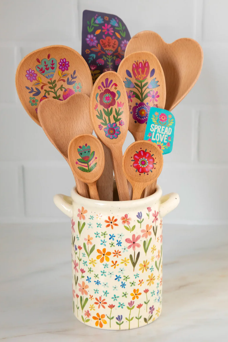 Utensil Crock | Natural Life | Daisies