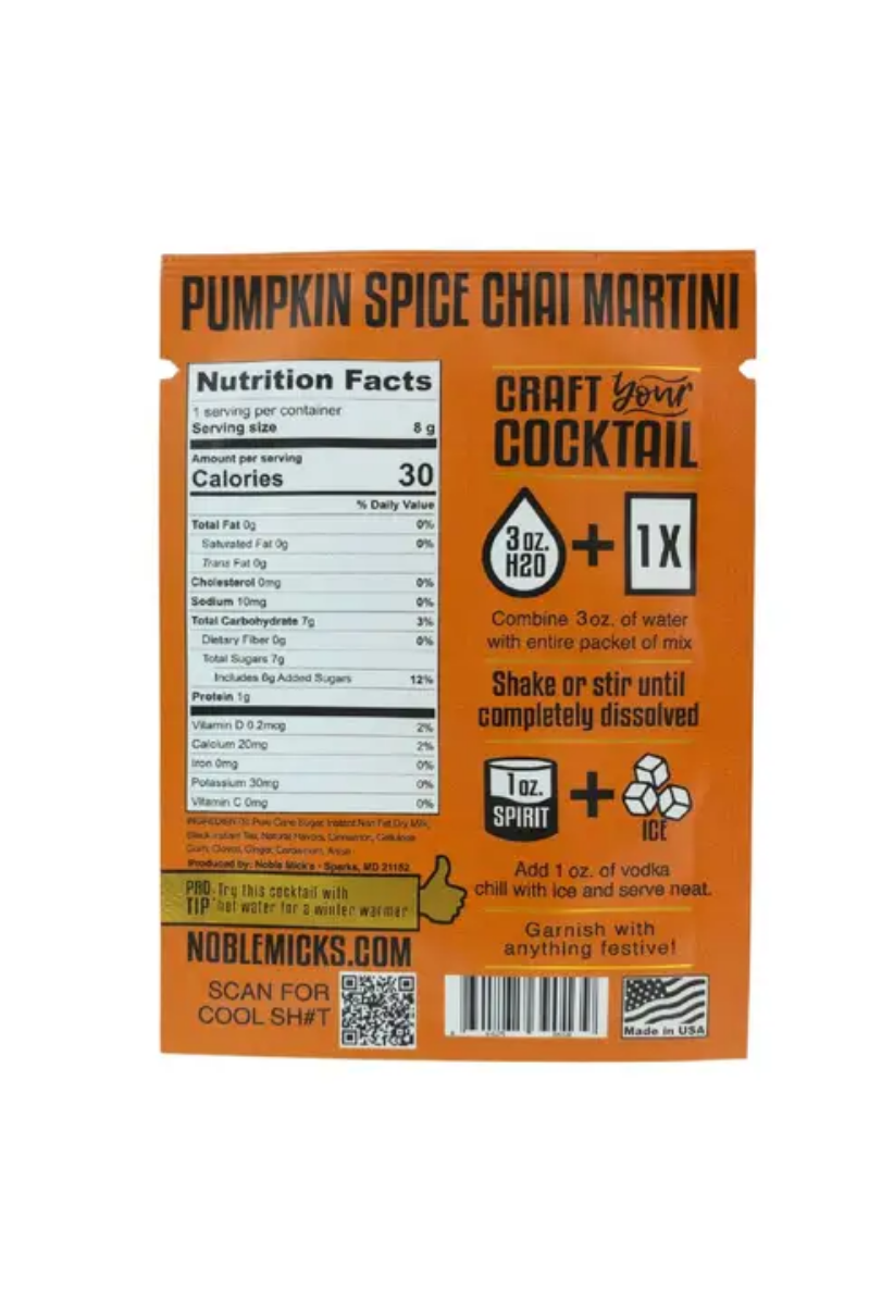 Pumpkin Spice Chai Martini | Single Serve Craft Mixer | Noble Mick's