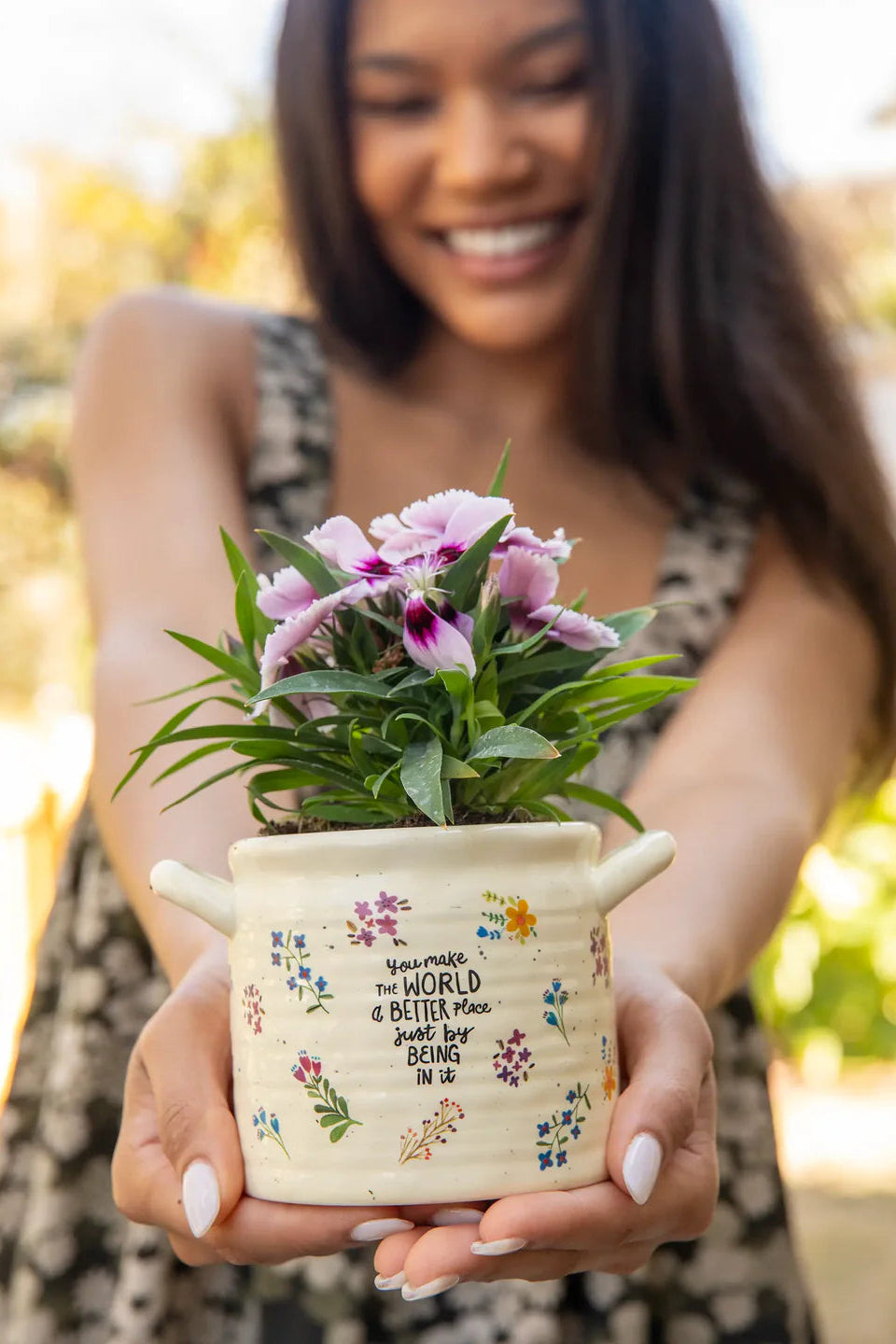 Crock Planter | Natural Life | You make the world a better place just by being in it | Medium