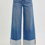 RISEN Tummy Control High Rise Crop Wide Cuffed Jeans | Medium Wash