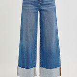 RISEN Tummy Control High Rise Crop Wide Cuffed Jeans | Medium Wash