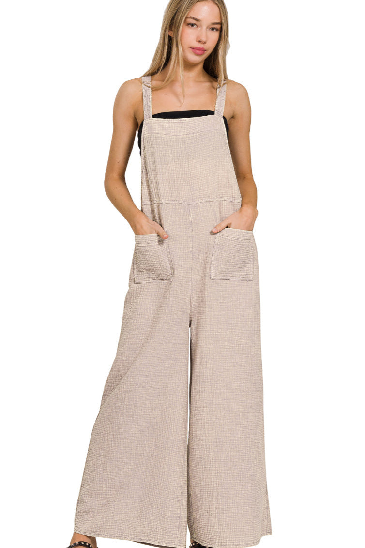 Mineral Washed Linen Overalls | Ash Mocha