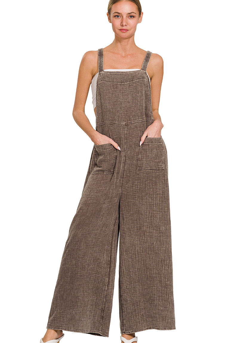Mineral Washed Linen Overalls | Brown