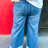 RISEN Tummy Control High Rise Crop Wide Cuffed Jeans