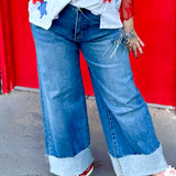 RISEN Tummy Control High Rise Crop Wide Cuffed Jeans