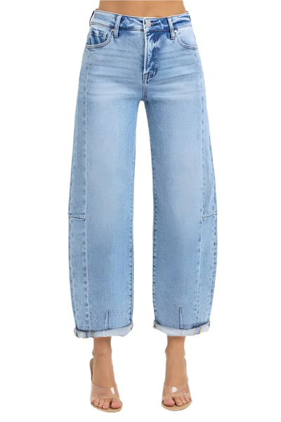 RISEN High Rise Barrel Jeans | Medium Wash