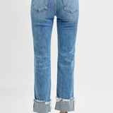 RISEN Tummy Control High Rise Crop Straight-Cuffed Denim | Medium Wash