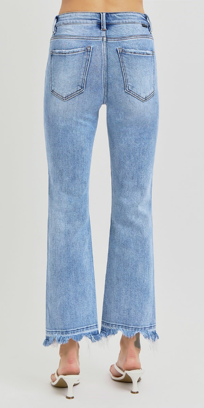 RISEN High Rise Crop Straight Slim Jeans | Medium Wash