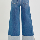 RISEN Tummy Control High Rise Crop Wide Cuffed Jeans | Medium Wash