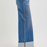 RISEN Tummy Control High Rise Crop Wide Cuffed Jeans | Medium Wash