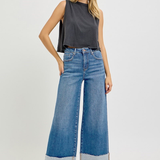 RISEN Tummy Control High Rise Crop Wide Cuffed Jeans | Medium Wash