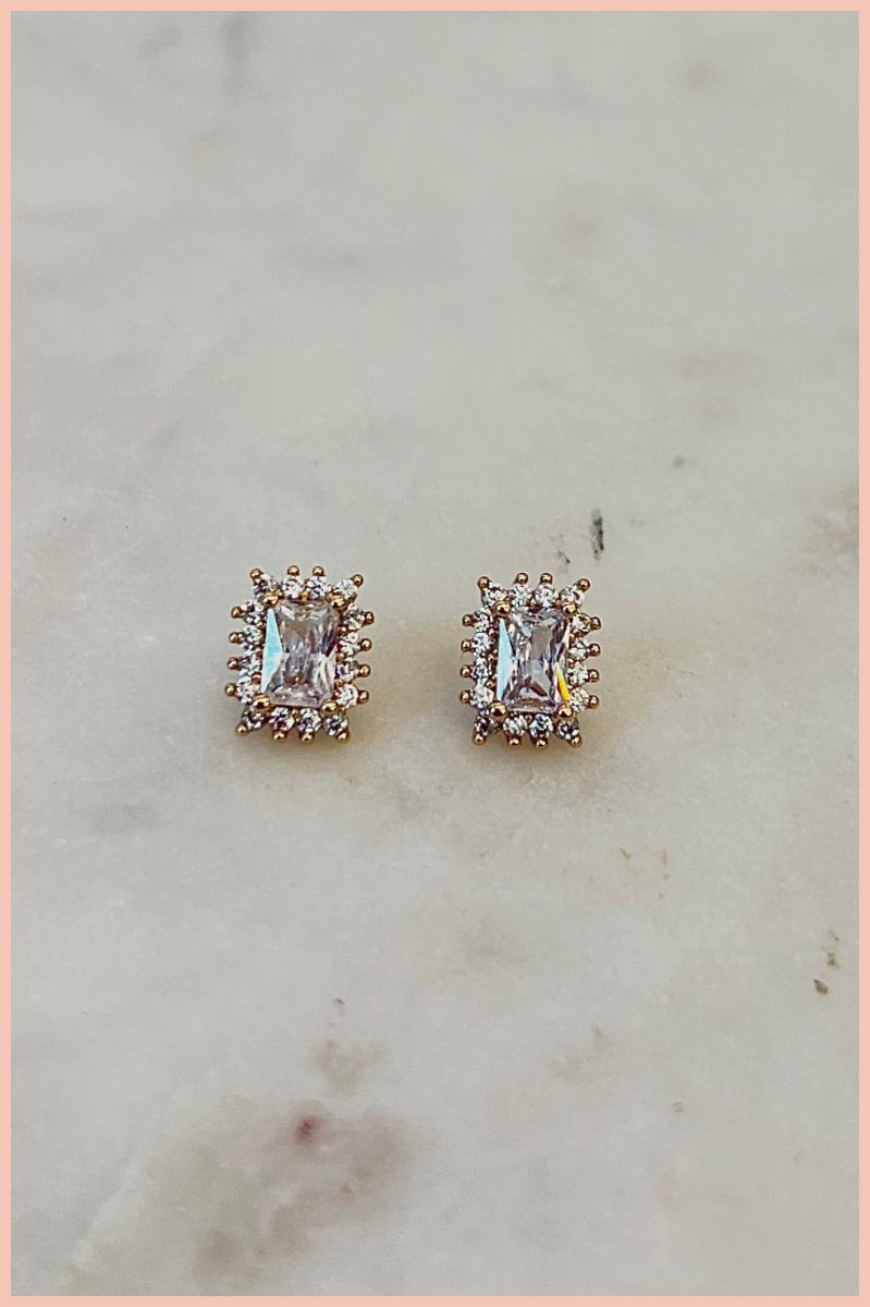 Rhinestone Crystal Post Earring | Gold