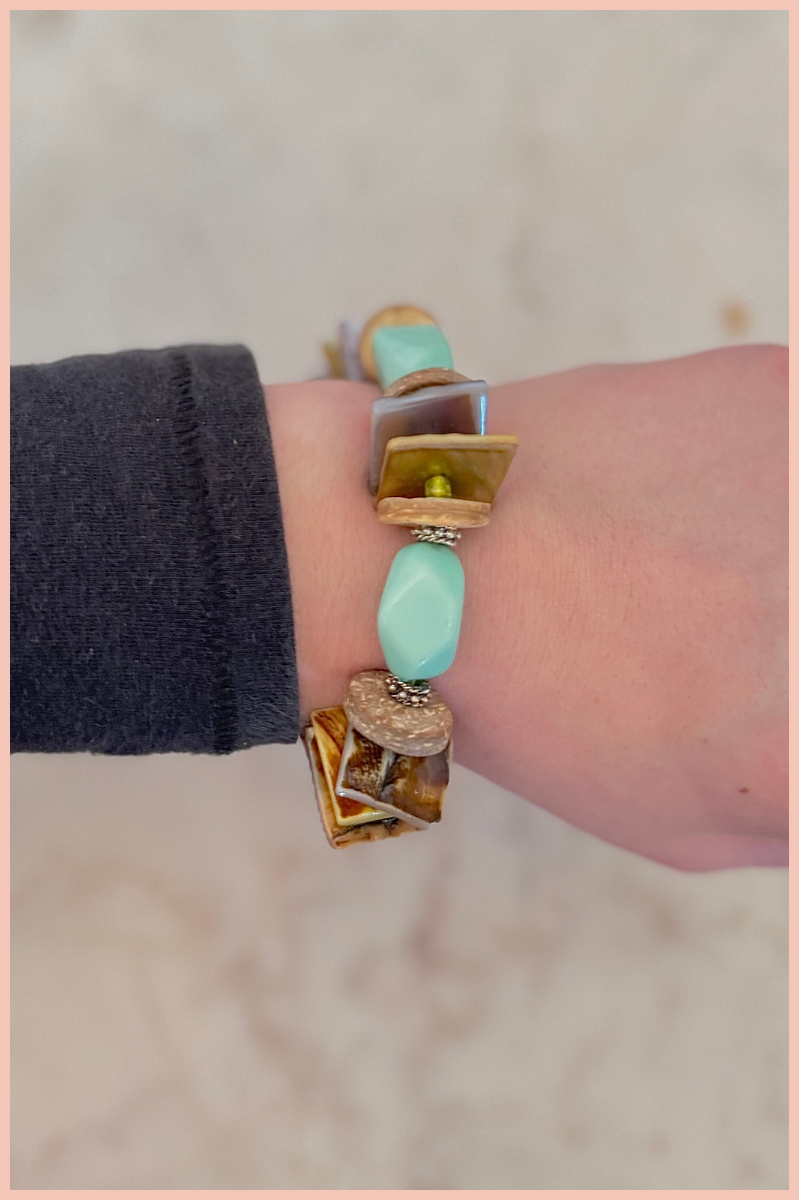 Square Shell & Stone Bracelet