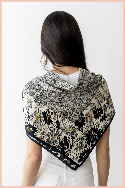 FLORAL BORDER PRINT SILKY SQAURE SCARF | MORE COLORS AVAILABLE!