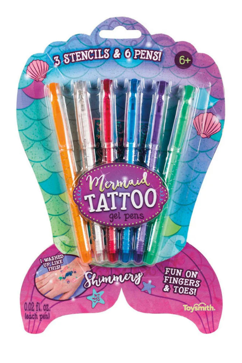 Mermaid Tattoo Gel Pens | 6 Pens | 3 Stencils