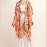 Printed Kimono + Fringe Trim | Orange
