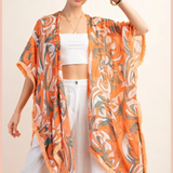 Printed Kimono + Fringe Trim | Orange