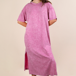 Mineral Washed Casual Comfy Midi Dress | Orchid